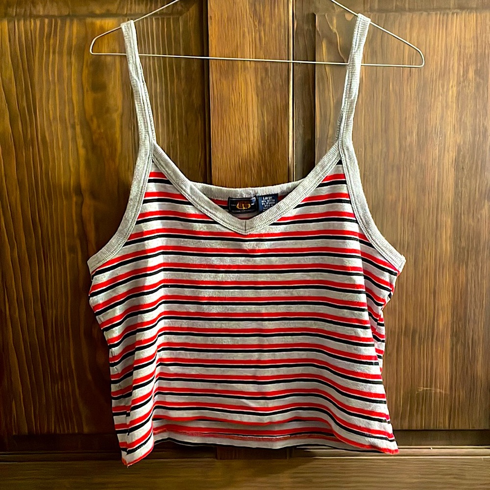 Cute red, gray, and black Route 66 crop top tank.